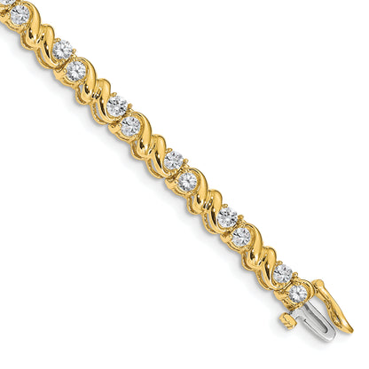 14K Yellow Gold Complete 2.88 Carat Round A Diamond Fancy Swirl 7 Inch Tennis Bracelet