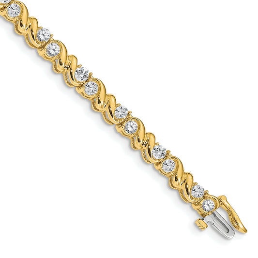 14K Yellow Gold Complete 2.88 Carat Round A Diamond Fancy Swirl 7 Inch Tennis Bracelet