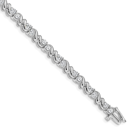 14K White Gold Complete 2.88 Carat Round Aa Diamond Fancy Swirl 7 Inch Tennis Bracelet