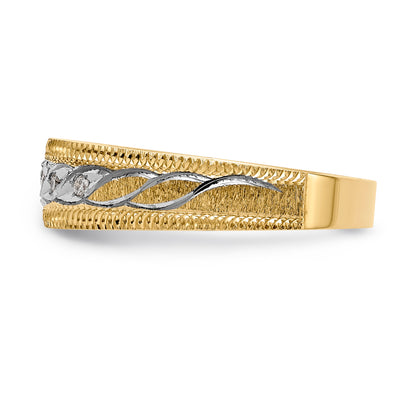14K Yellow Gold And Rhodium Aa Quality 1/20 Carat Diamond Trio Mens Complete Wedding Band