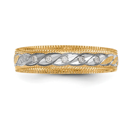 14K Yellow Gold And Rhodium Aa Quality 1/20 Carat Diamond Trio Mens Complete Wedding Band