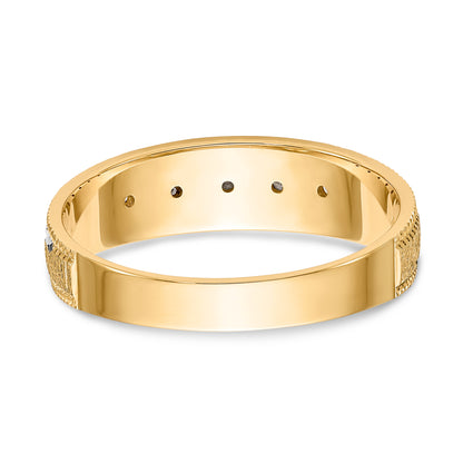 14K Yellow Gold And Rhodium Aa Quality 1/20 Carat Diamond Trio Mens Complete Wedding Band