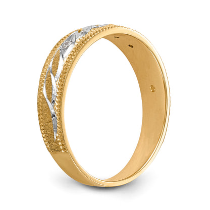 14K Yellow Gold And Rhodium Aa Quality 1/20 Carat Diamond Trio Mens Complete Wedding Band