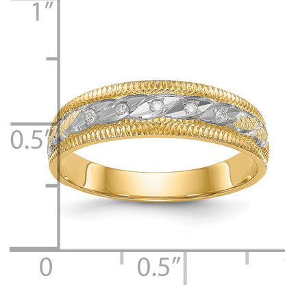 14K Yellow Gold And Rhodium Aa Quality 1/20 Carat Diamond Trio Mens Complete Wedding Band