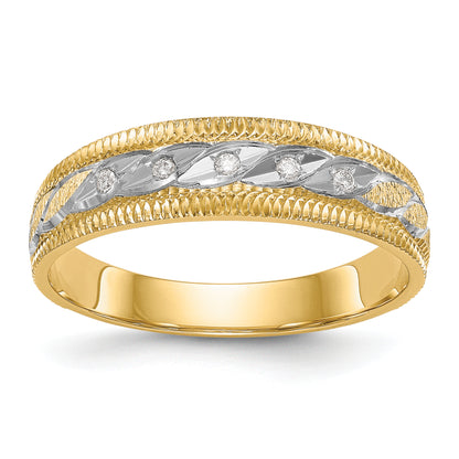 14K Yellow Gold And Rhodium Aa Quality 1/20 Carat Diamond Trio Mens Complete Wedding Band