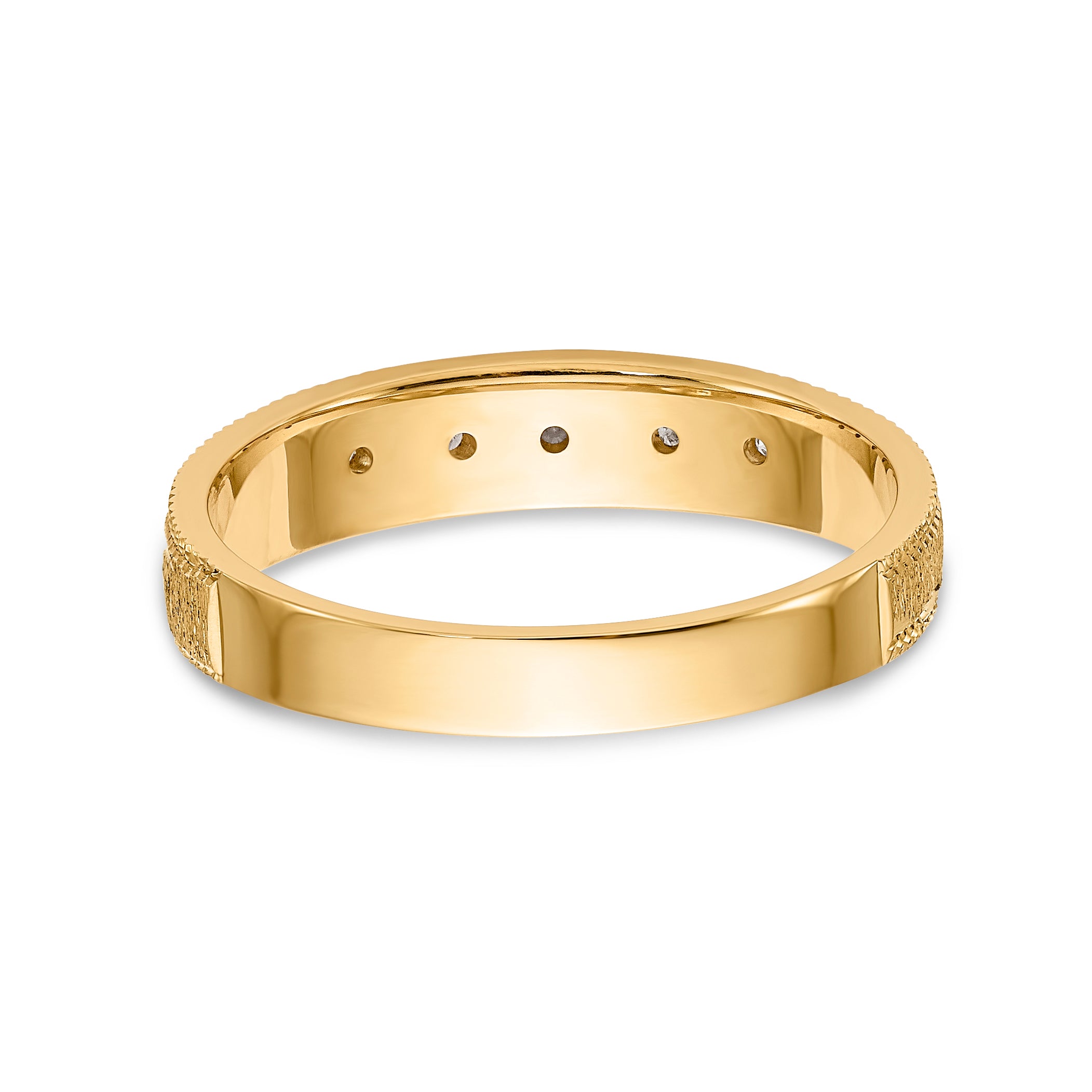 14K Yellow Gold And Rhodium Aa Quality 1/20 Carat Diamond Trio Ladies Complete Wedding Band