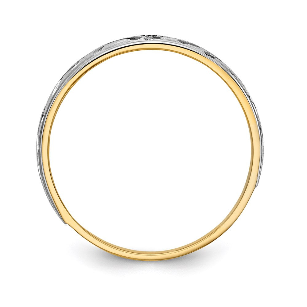 14K Yellow Gold And Rhodium Aa Quality .03 Carat Diamond Trio Mens Complete Wedding Band