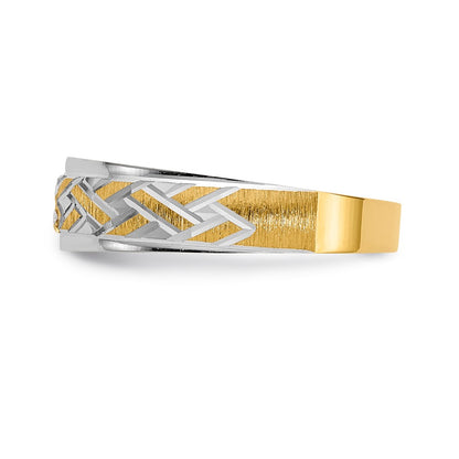 14K Yellow Gold And Rhodium Aa Quality .03 Carat Diamond Trio Mens Complete Wedding Band