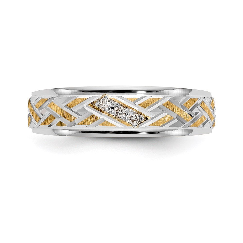 14K Yellow Gold And Rhodium Aa Quality .03 Carat Diamond Trio Mens Complete Wedding Band