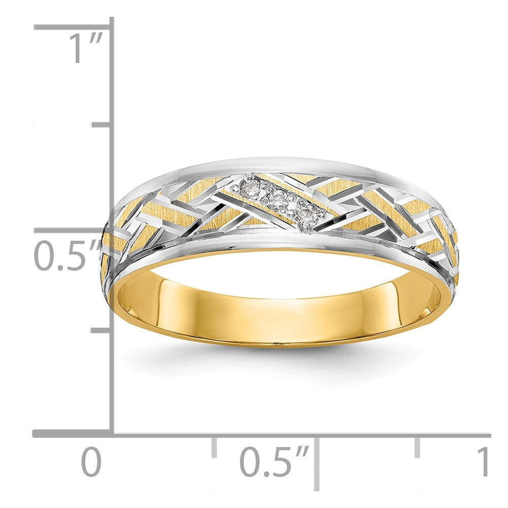 14K Yellow Gold And Rhodium Aa Quality .03 Carat Diamond Trio Mens Complete Wedding Band