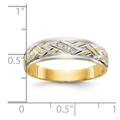 14K Yellow Gold And Rhodium Aa Quality .03 Carat Diamond Trio Mens Complete Wedding Band