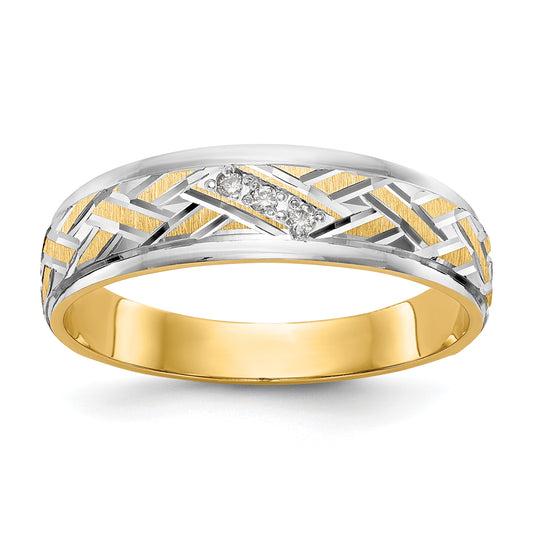 14K Yellow Gold And Rhodium Aa Quality .03 Carat Diamond Trio Mens Complete Wedding Band