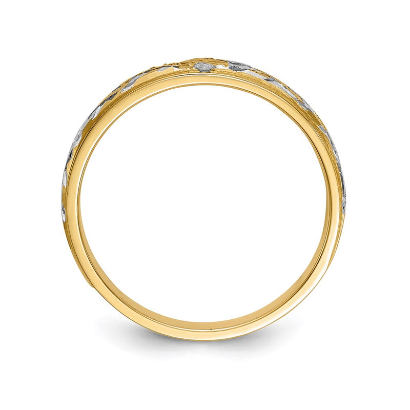 14K Yellow Gold And Rhodium Aa Quality .02 Carat Diamond Trio Ladies Complete Wedding Band