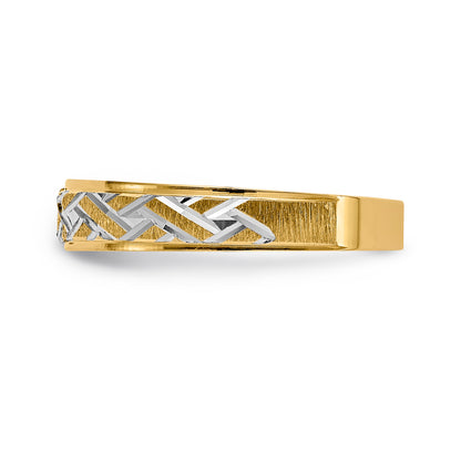 14K Yellow Gold And Rhodium Aa Quality .02 Carat Diamond Trio Ladies Complete Wedding Band