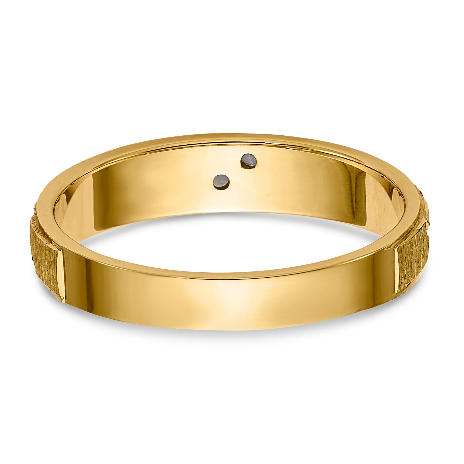 14K Yellow Gold And Rhodium Aa Quality .02 Carat Diamond Trio Ladies Complete Wedding Band