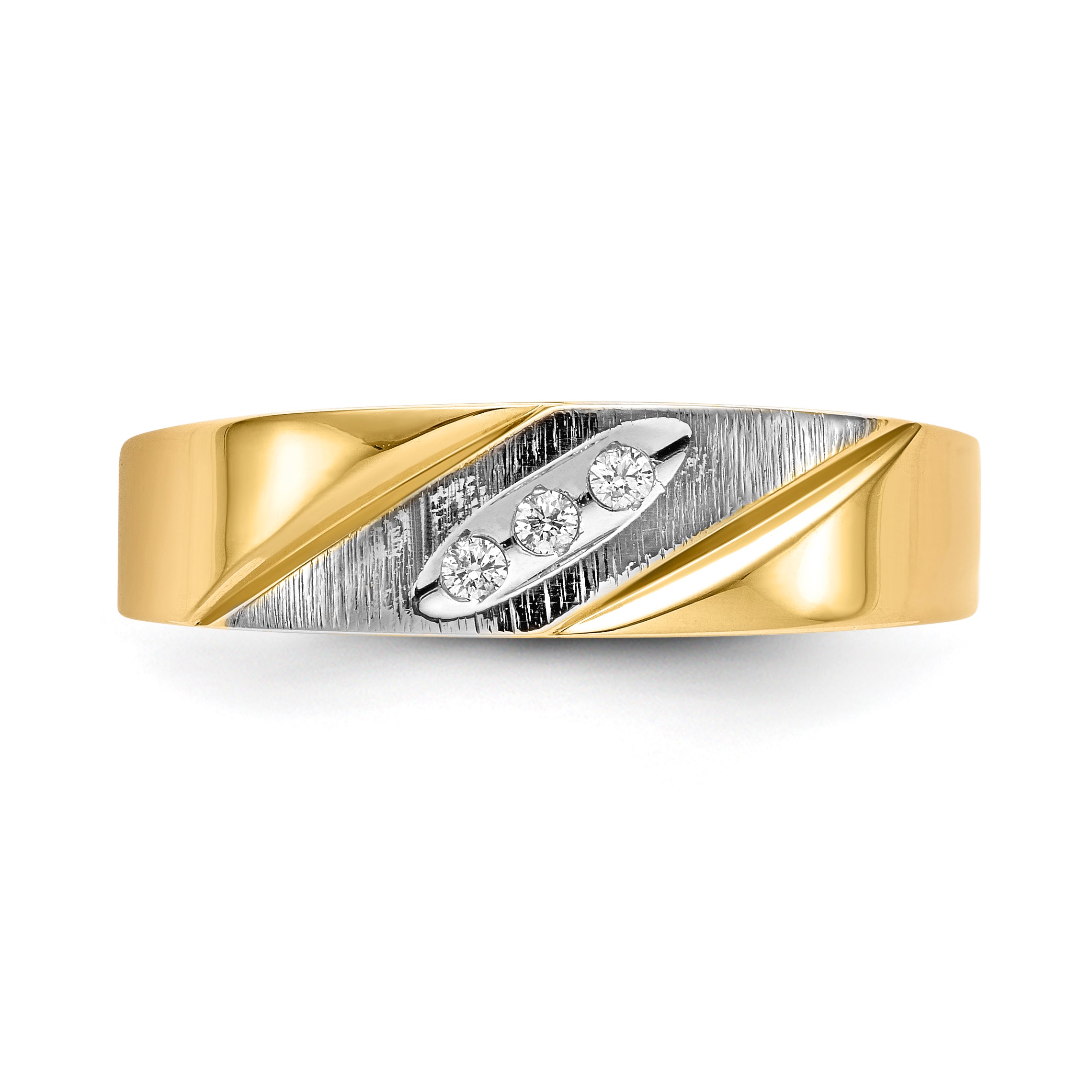 14K Yellow & Rhodium And Aa Quality 1/20 Carat Diamond Trio Mens Complete Wedding Band