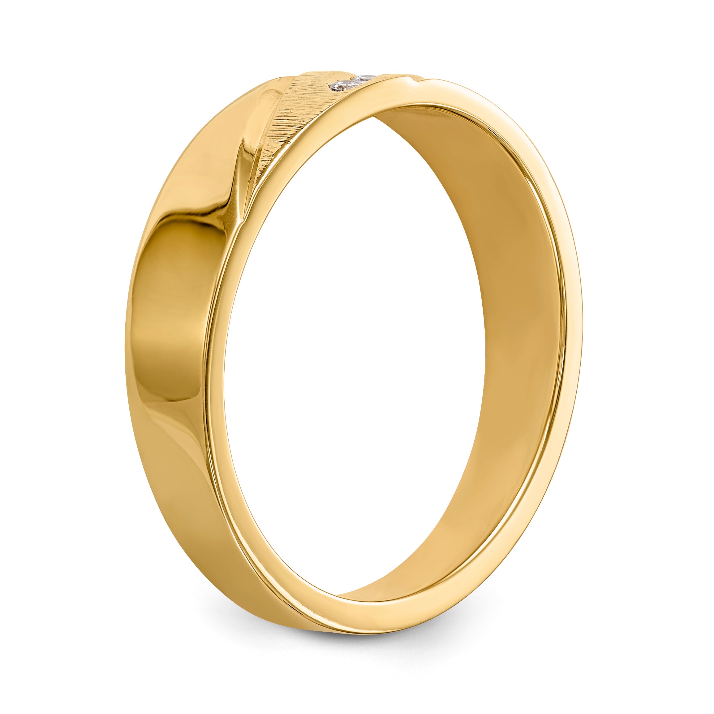 14K Yellow & Rhodium And Aa Quality 1/20 Carat Diamond Trio Mens Complete Wedding Band