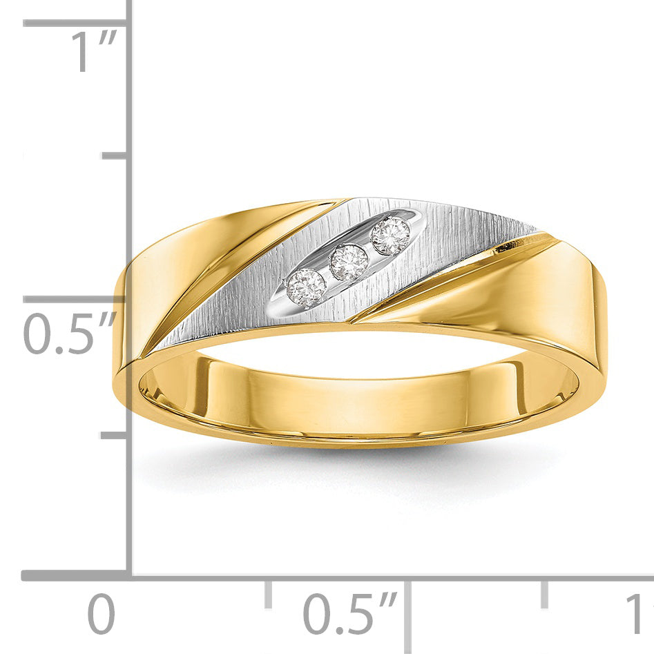 14K Yellow & Rhodium And Aa Quality 1/20 Carat Diamond Trio Mens Complete Wedding Band