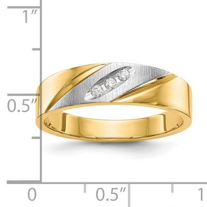 14K Yellow & Rhodium And Aa Quality 1/20 Carat Diamond Trio Mens Complete Wedding Band