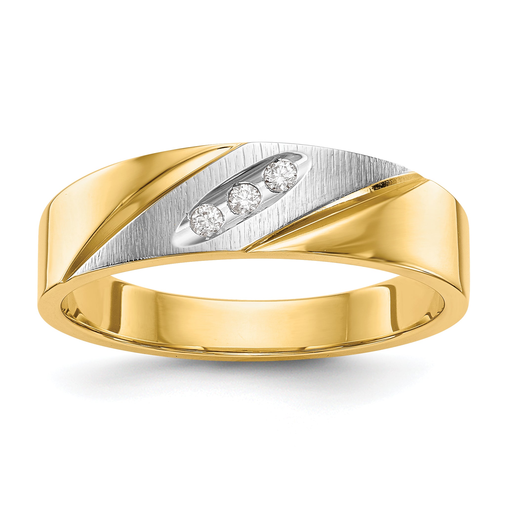 14K Yellow & Rhodium And Aa Quality 1/20 Carat Diamond Trio Mens Complete Wedding Band