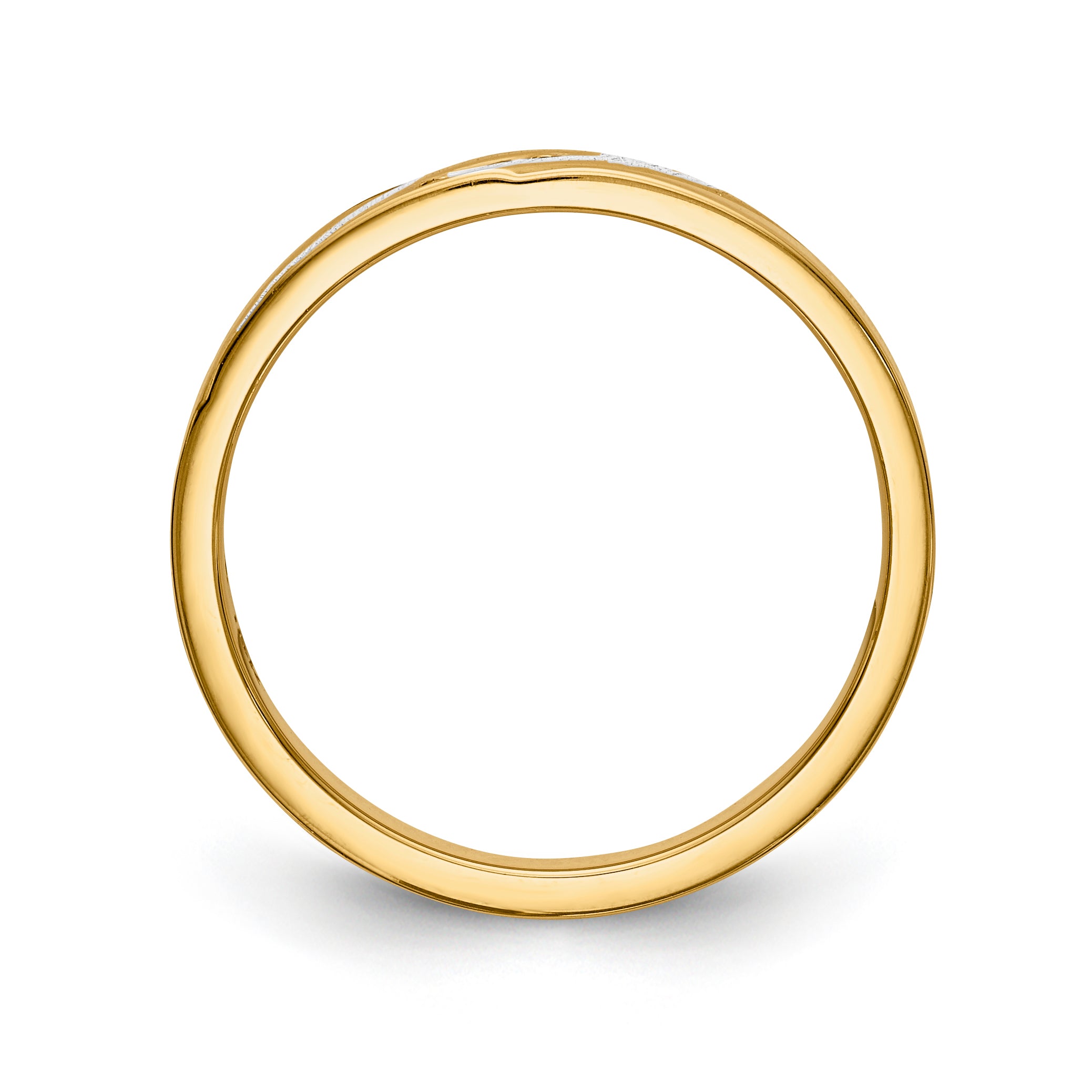 14K Yellow Gold And Rhodium Aa Quality .03 Carat Diamond Trio Ladies Complete Wedding Band