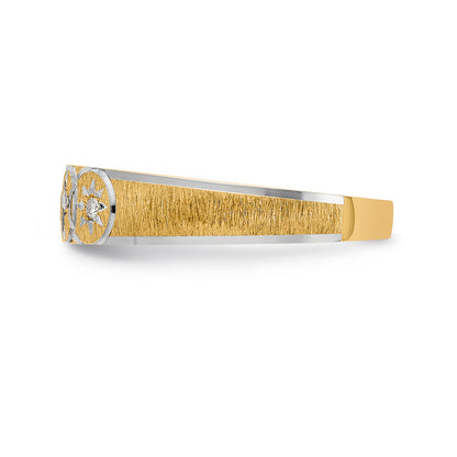 14K Yellow Gold And Rhodium Aa Quality .03 Carat Diamond Trio Ladies Complete Wedding Band With Cross