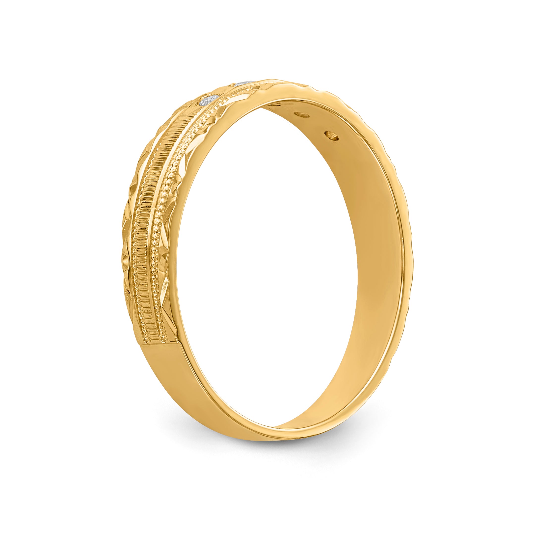 14K Yellow Gold Aa Quality 1/20 Carat Diamond Trio Ladies Complete Wedding Band