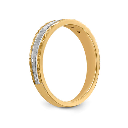14K Yellow Gold And Rhodium Aa Quality 1/20 Carat Diamond Trio Ladies Complete Wedding Band