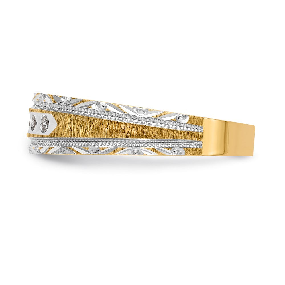 14K Yellow Gold And Rhodium Aa Quality 1/20 Carat Diamond Trio Mens Complete Wedding Band
