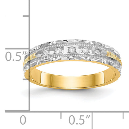 14K Yellow Gold And Rhodium Aa Quality 1/20 Carat Diamond Trio Ladies Complete Wedding Band