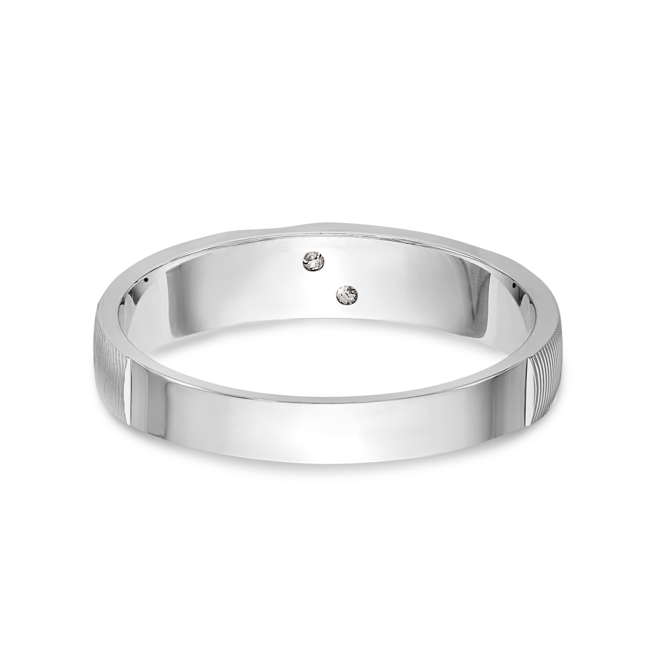 14K White Gold Aa Quality .02 Carat Diamond Trio Ladies Complete Wedding Band