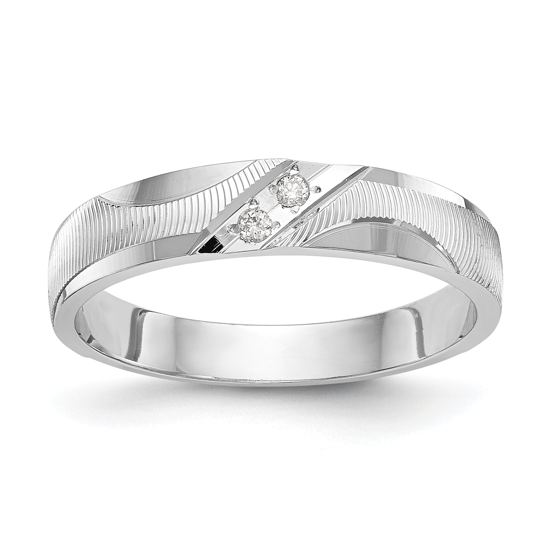 14K White Gold Aa Quality .02 Carat Diamond Trio Ladies Complete Wedding Band
