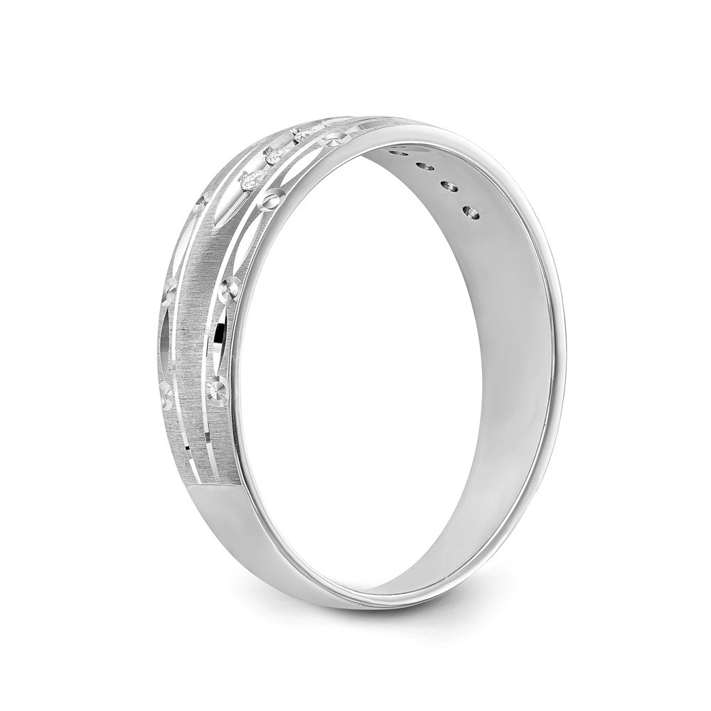 14K White Gold Aa Quality 1/10 Carat Diamond Trio Mens Complete Wedding Band