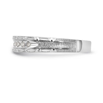 14K White Gold Aa Quality 1/10 Carat Diamond Trio Ladies Complete Wedding Band