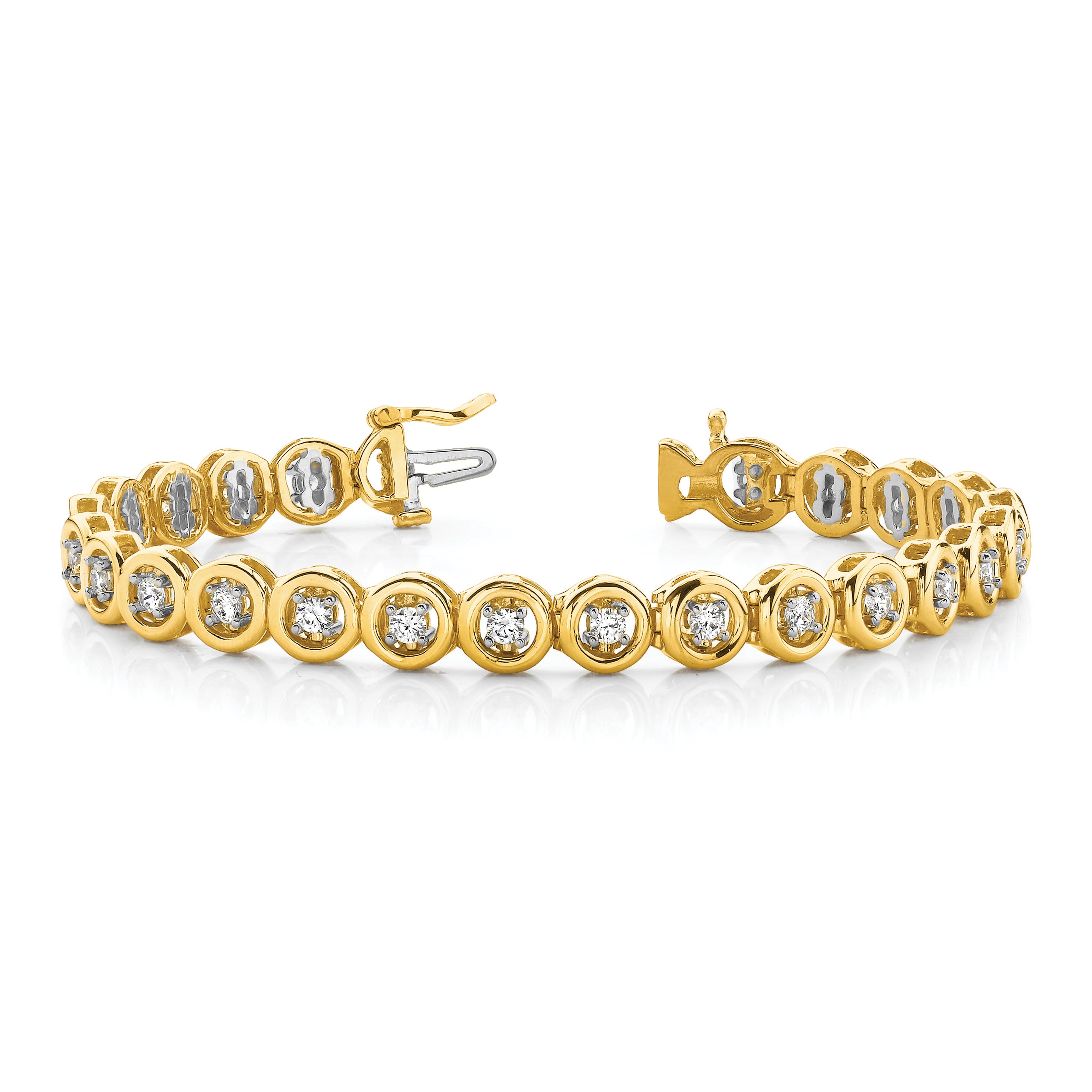 14K Yellow Gold Complete 1/2 Carat Round A Diamond Circle Add 7 Inch Tennis Bracelet