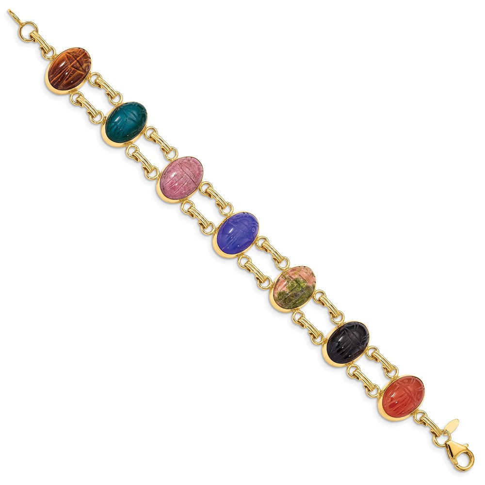 14K Yellow Gold 14X10mm Blackonyx/Blueonyx/Greenonyx/Carnelian/Epidote/Rhodonite/Tigerseye 7 Inch Scarab Bracelet