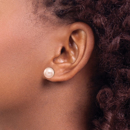 14K Yellow Gold 9-10mm Pink Button Freshwater Cultured Pearl Stud Post Earrings