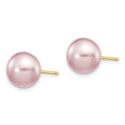 14K Yellow Gold 9-10mm Purple Button Freshwater Cultured Pearl Stud Post Earrings