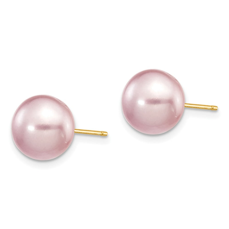 14K Yellow Gold 9-10mm Purple Button Freshwater Cultured Pearl Stud Post Earrings