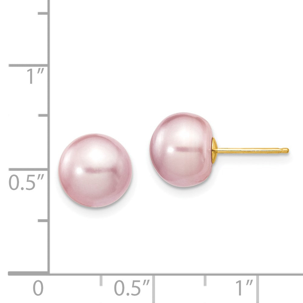 14K Yellow Gold 9-10mm Purple Button Freshwater Cultured Pearl Stud Post Earrings