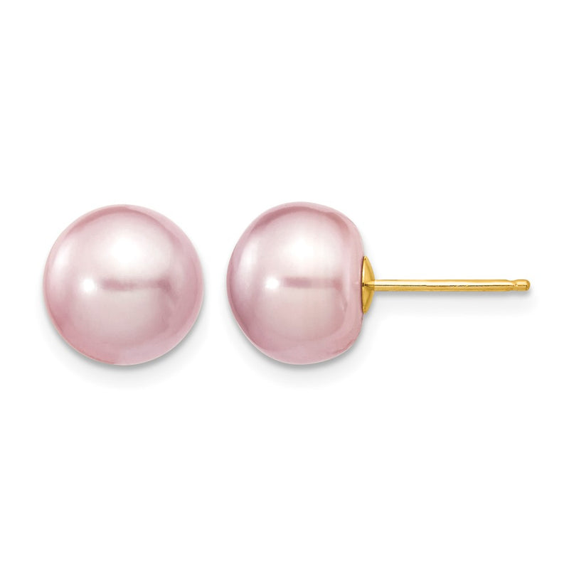 14K Yellow Gold 9-10mm Purple Button Freshwater Cultured Pearl Stud Post Earrings