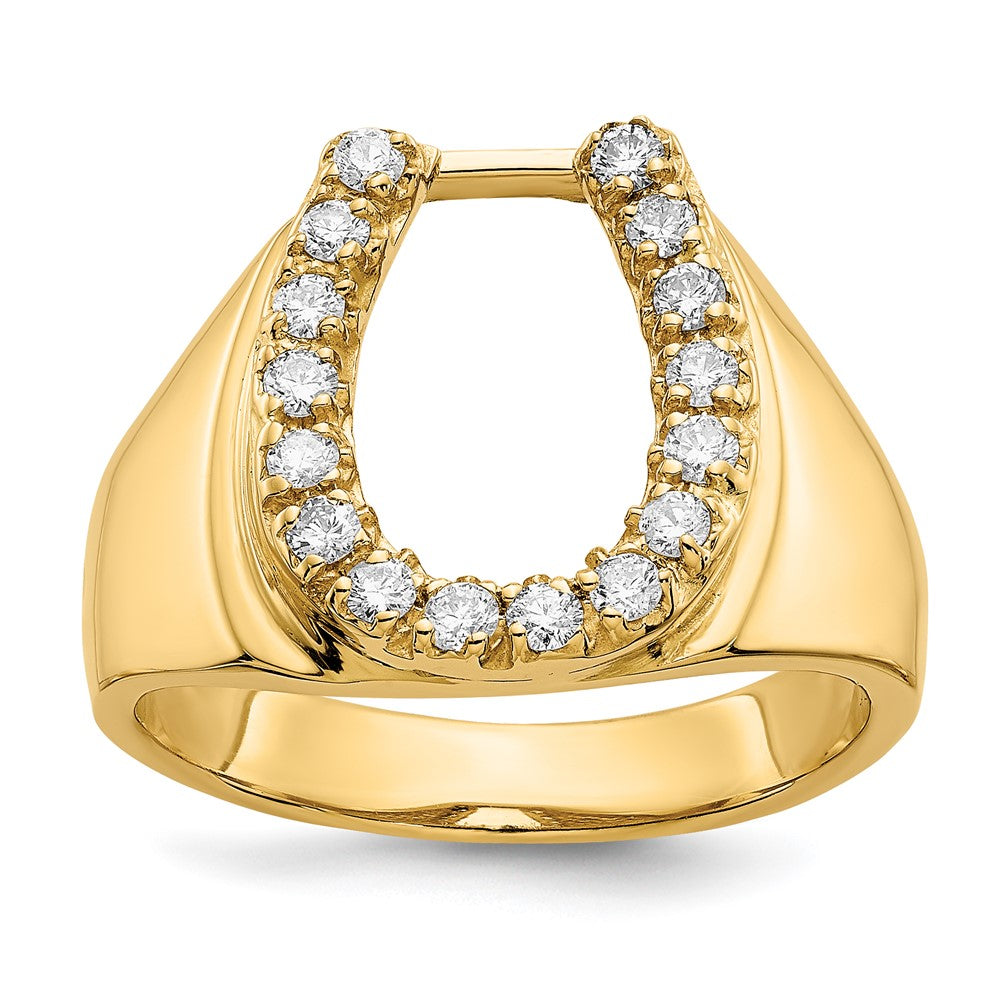14K Yellow Gold Aa Diamond Men'S Horse Shoe Ring