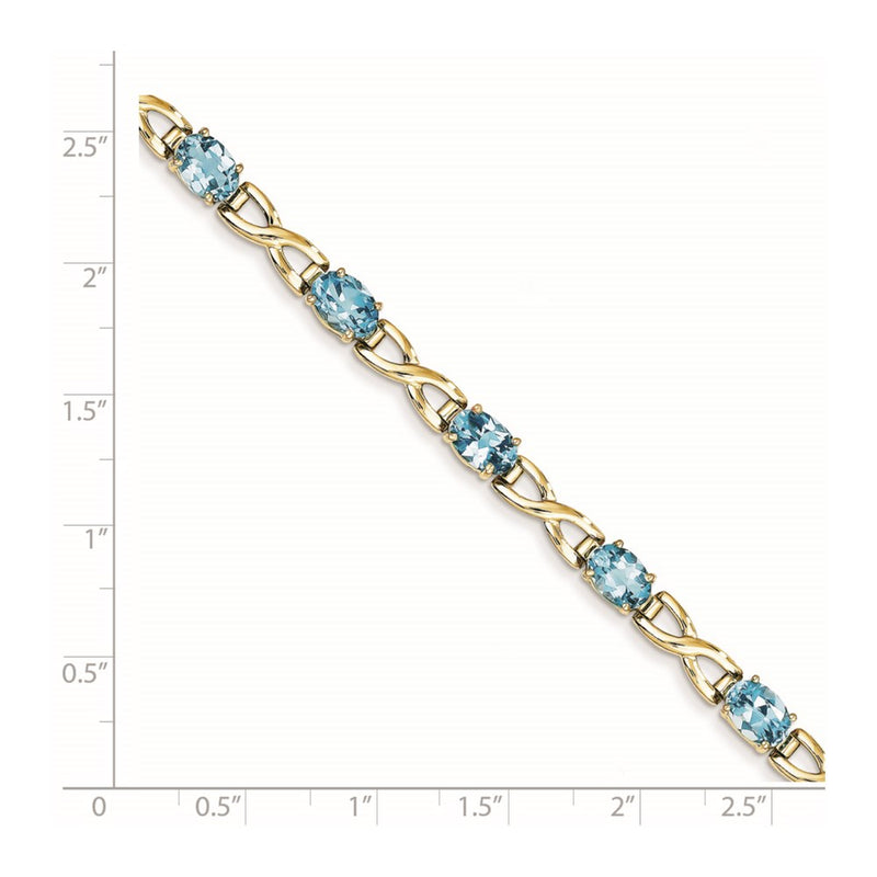 14K Yellow Gold 7X5mm Oval Blue Topaz Bracelet