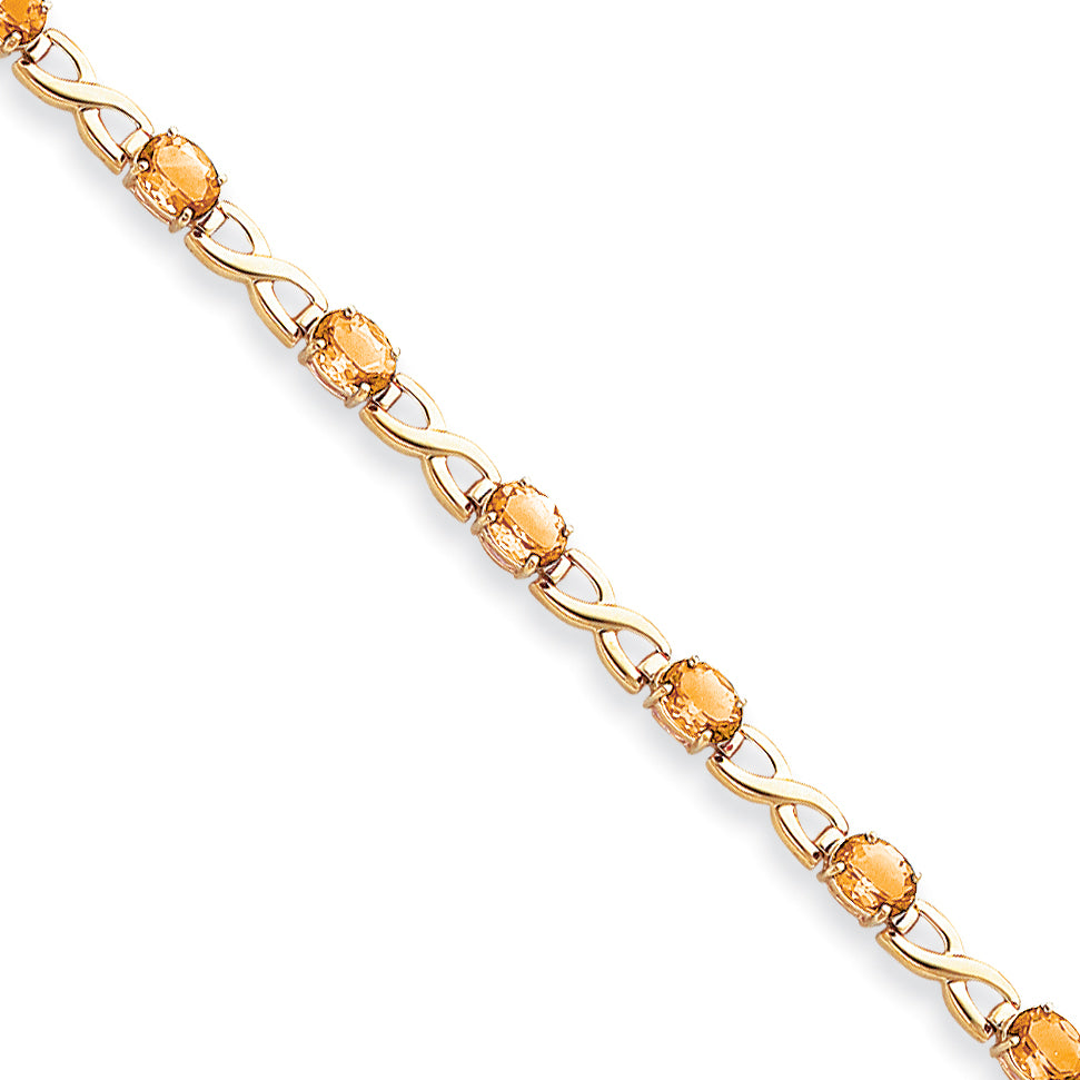 14K Yellow Gold 7X5mm Oval Citrine Bracelet