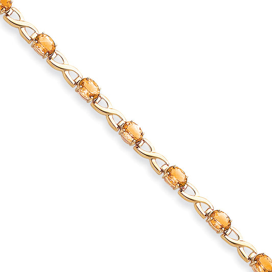 14K Yellow Gold 7X5mm Oval Citrine Bracelet