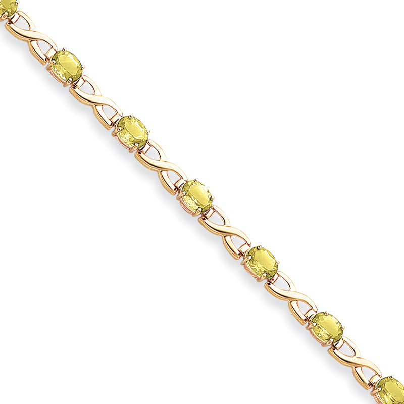 14K Yellow Gold 7X5mm Oval Peridot Bracelet