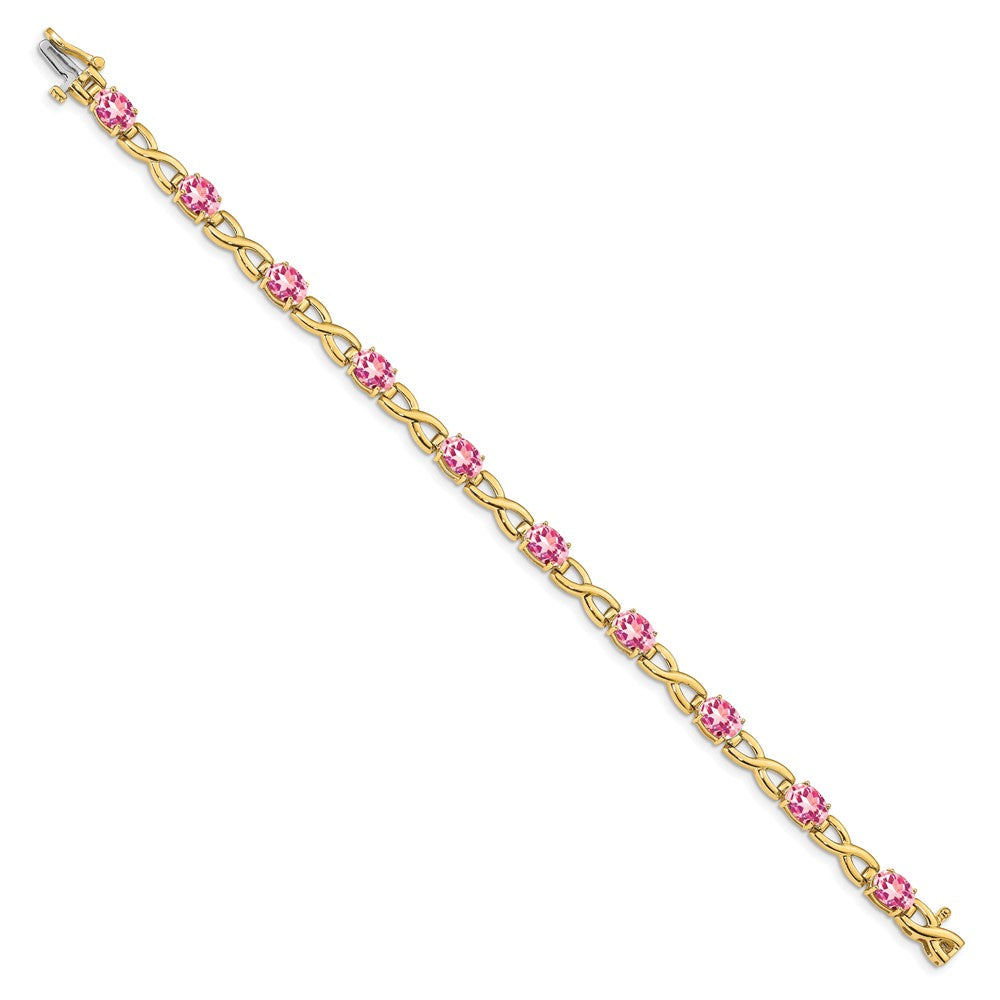 14K Yellow Gold 7X5mm Oval Pink Tourmaline Bracelet