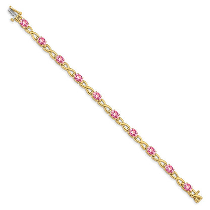 14K Yellow Gold 7X5mm Oval Pink Tourmaline Bracelet