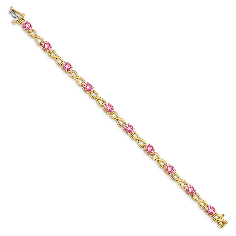 14K Yellow Gold 7X5mm Oval Pink Tourmaline Bracelet