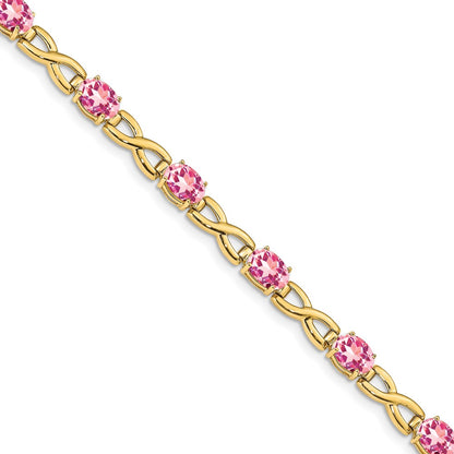 14K Yellow Gold 7X5mm Oval Pink Tourmaline Bracelet